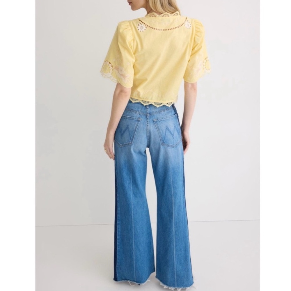 MOTHER Two-Tone Blue Wide Leg Jeans - Picture 3 of 10